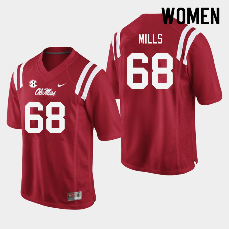 Women #68 Jack Mills Ole Miss Rebels College Football Jerseys Sale-Red